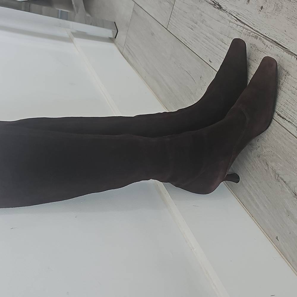 Chic Italian Brown Stretch Suede Boots Sz 8